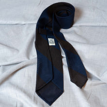Load image into Gallery viewer, Navy/Brown Block Stripe Garza Fina Grenadine Silk Tie Untipped - The Bespoke Shop 
