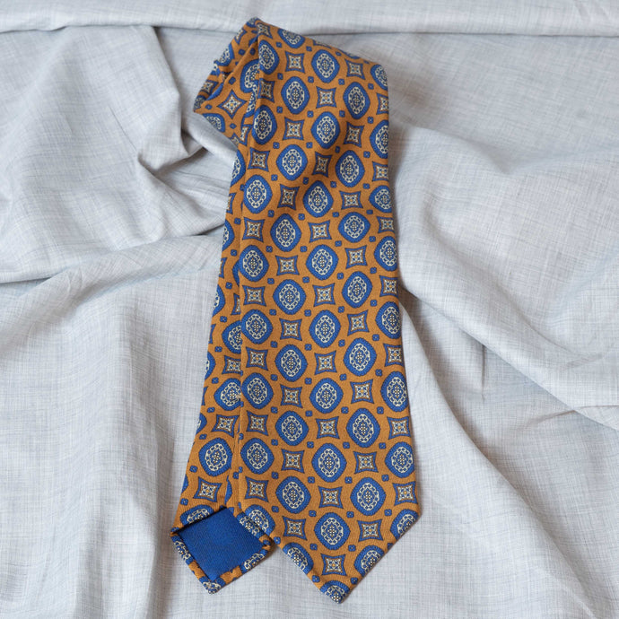 Orange/Navy Medallion Madder Silk Tie Untipped - The Bespoke Shop 