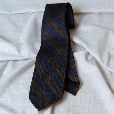 Navy/Brown Stripe Garza Fina Grenadine Silk Tie Untipped - The Bespoke Shop 