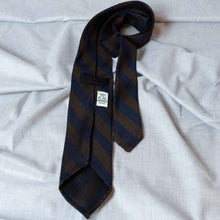 Load image into Gallery viewer, Navy/Brown Stripe Garza Fina Grenadine Silk Tie Untipped - The Bespoke Shop 

