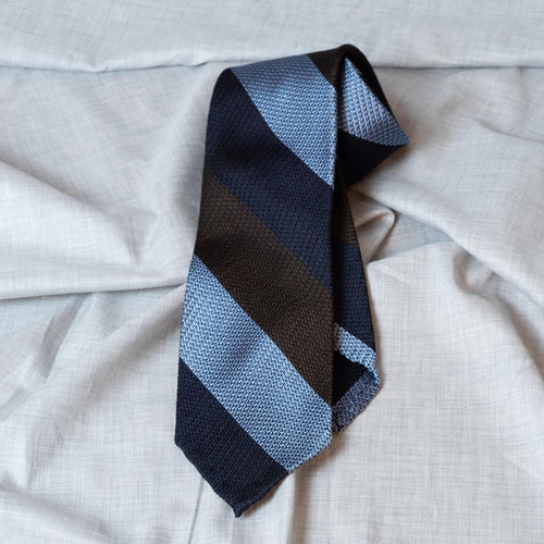 Brown Block Stripe Grenadine Garza Grossa Silk Tie - The Bespoke Shop 