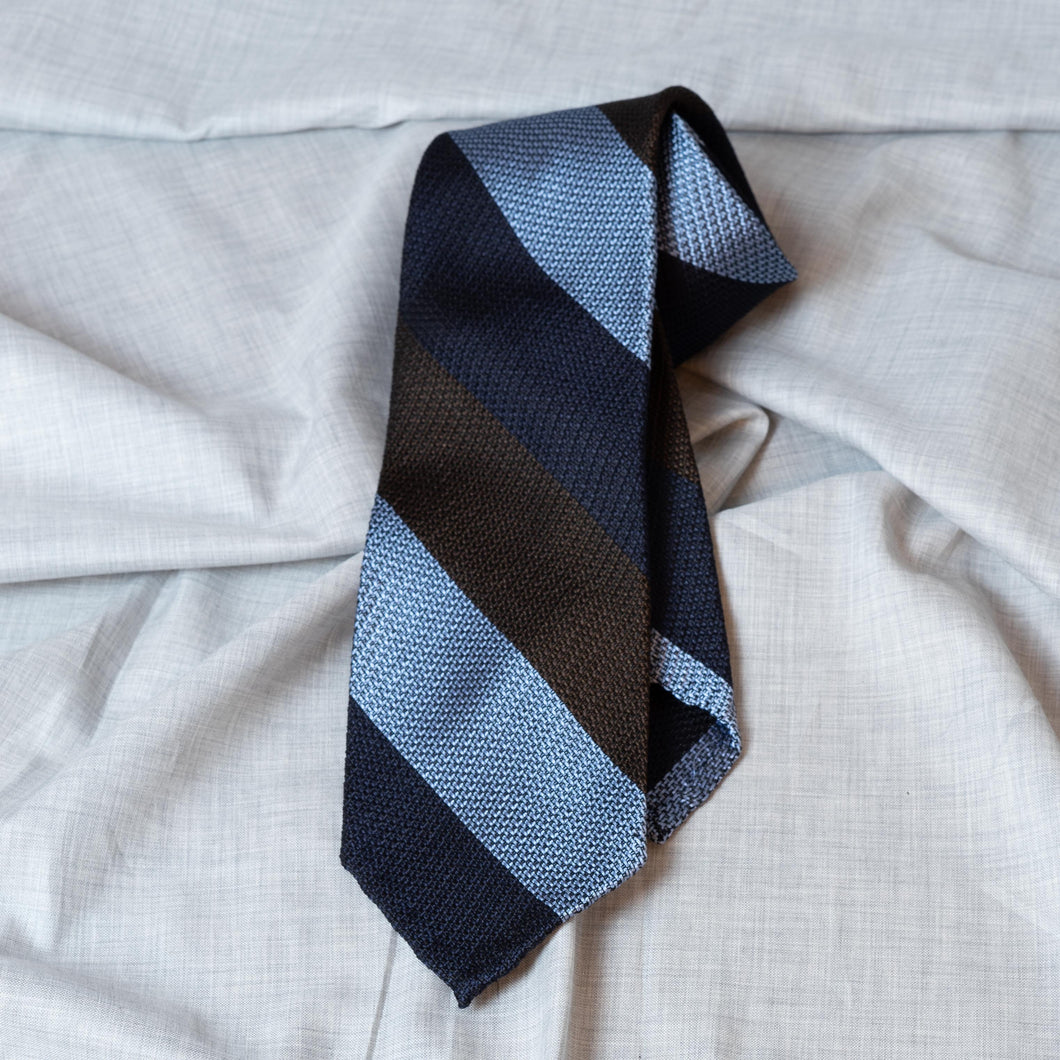 Brown Block Stripe Grenadine Garza Grossa Silk Tie - The Bespoke Shop 
