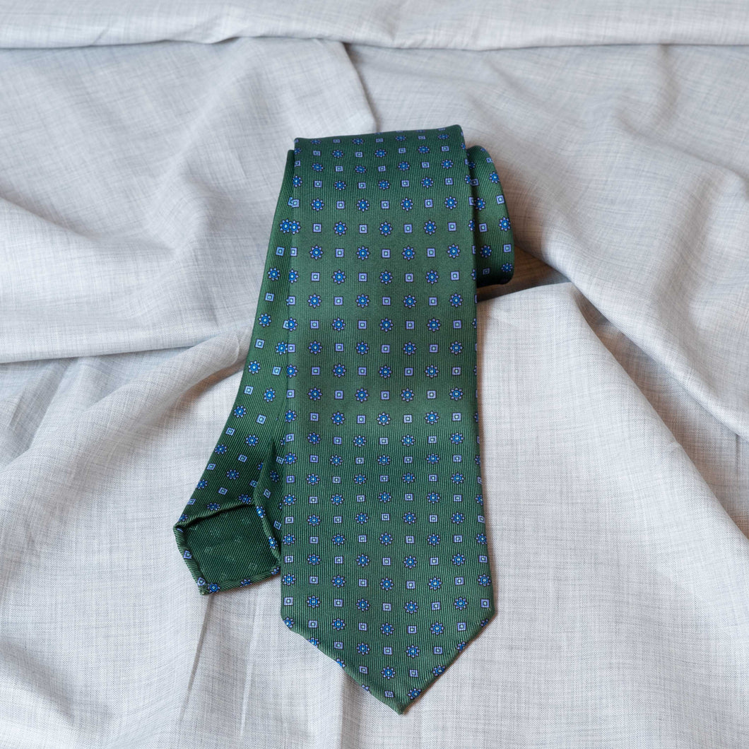 Green/Blue Floral Ancient Madder Silk Tie Untipped - The Bespoke Shop 