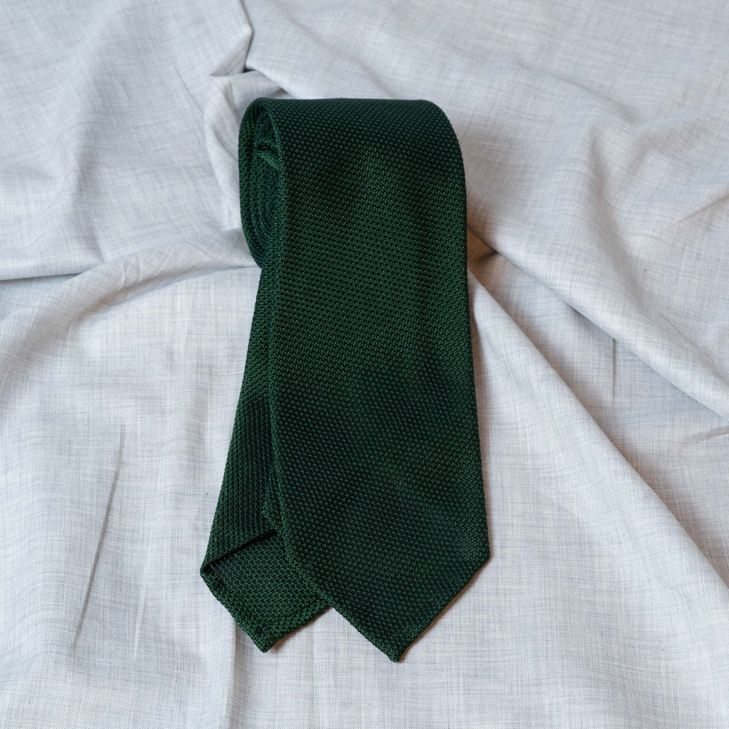 Forest Green Garza Fina Grenadine Silk Tie Untipped - The Bespoke Shop 