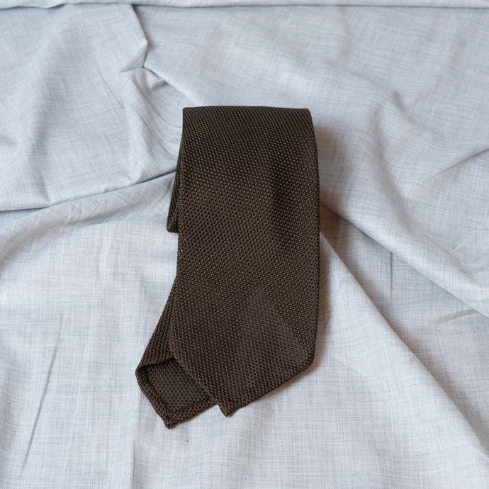 Dark Brown Garza Fina Grenadine Silk Tie Untipped - The Bespoke Shop 