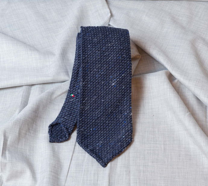 Denim Blue Grenadine Shantung Silk Tie Untipped - The Bespoke Shop 