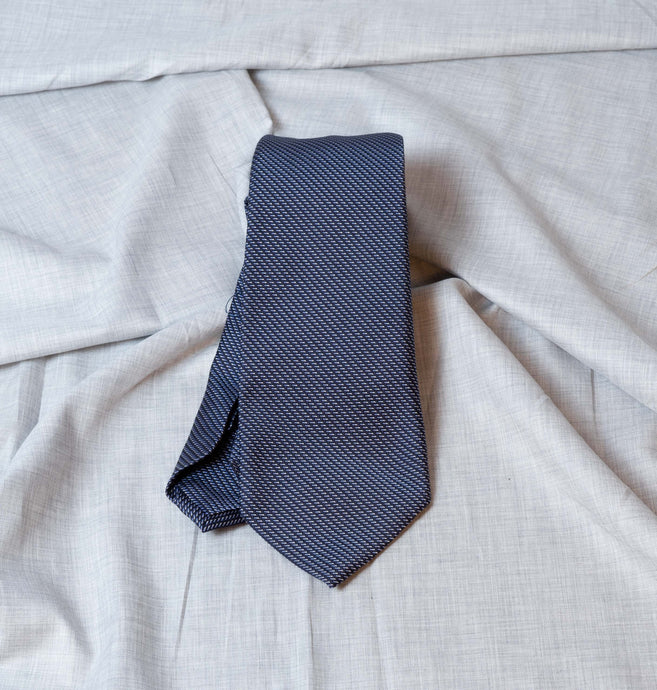 Navy Micro Pattern Twill Silk Tie Untipped - The Bespoke Shop 