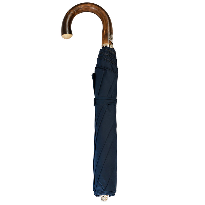 Chestnut Handle Folded Umbrella - Navy Blue - The Bespoke Shop 