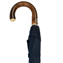Load image into Gallery viewer, Chestnut Handle Folded Umbrella - Navy Blue - The Bespoke Shop 
